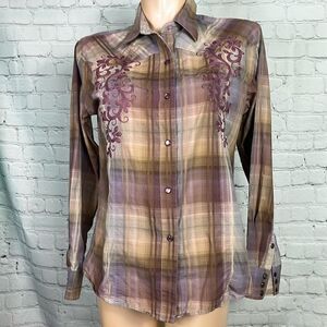 Brooks and Dunn collection western long sleeve Large pearl snap buttons plum